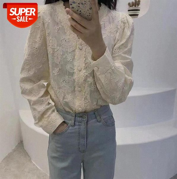 

li zhiqi embroidered base solid color blouse long-sleeved temperament lace shirt female 110507 #iz3i, Black;gray
