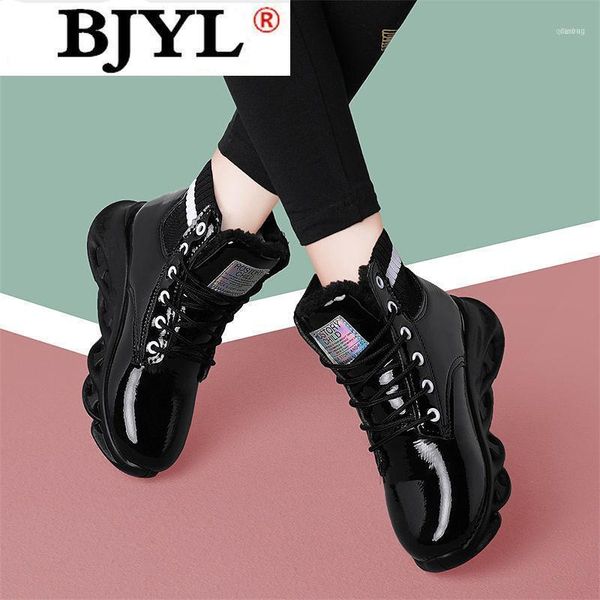 

boots women warm winter platform pu cotton ankle waterproof snow casual botas mujer11, Black