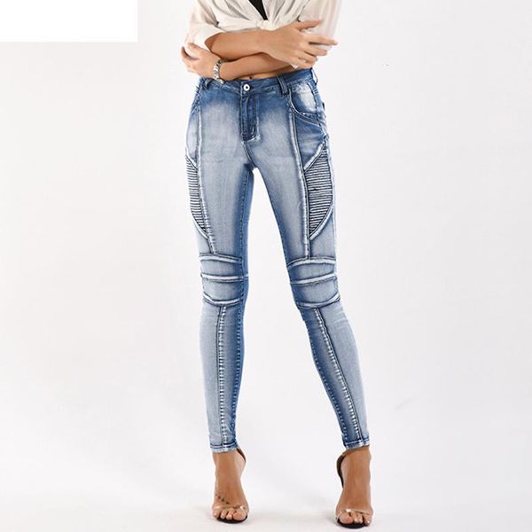 

women's jeans moto woman boyfriend bleached skinny punk streetwear biker plus size denim pants 3xl 4xl, Blue