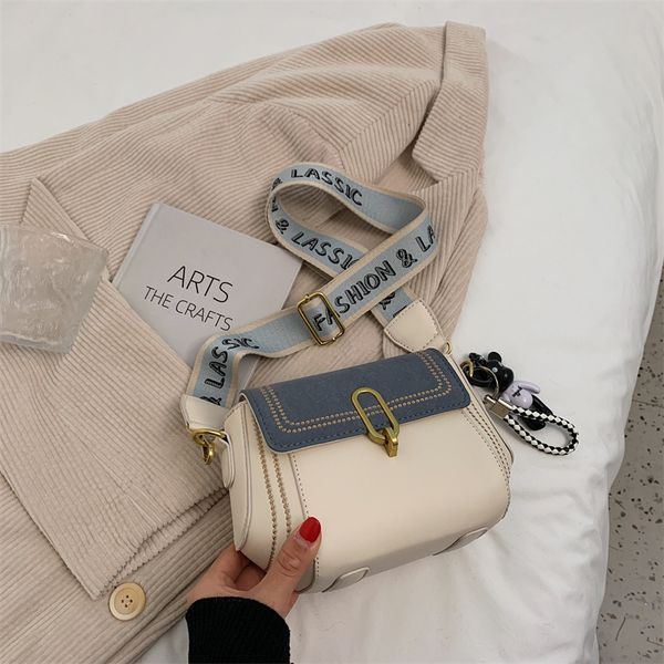 

factory direct sale 75% off contrast color sweet wide shoulder strap square buckle small 2021 new single shoulder messenger women's bag