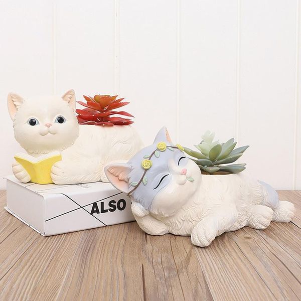 

lovely cat shaped flower pot office home deskplanter garden planting tray succulent plants nursery gardening tool decorations