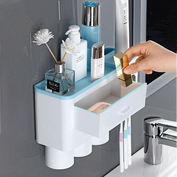 

toothbrush holders magnetic adsorption holder automatic toothpaste dispenser toiletries storage rack bathroom accessories