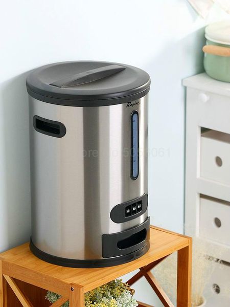 

storage bottles & jars intelligent automatic metering meter barrel stainless steel sealed rice box cylinder household moisture-proof 10kg ba
