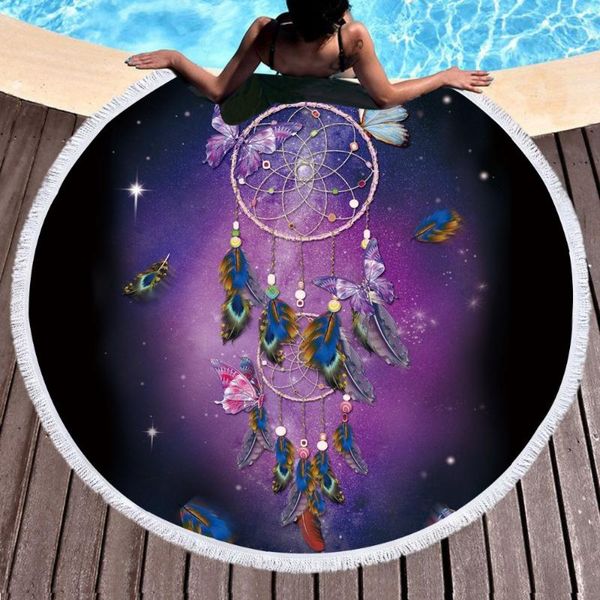 

towel dreamcatcher tassel tapestry butterfly bohemian round beach purple toalla sunblock blanket 150cm yoga mat