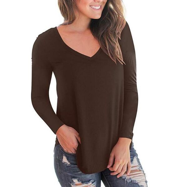 

fashion t shirt women's solid color base v-neck long sleeve, White