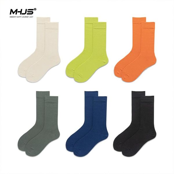 

men's socks 6 pairs women&men sports pack japanese original fashion fluorescent solid color mujer skateboard cotton chaussettes, Black