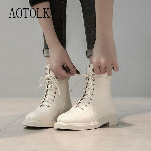 

boots platform women ankle shoes lace up leather comfortable flat heel brand waterproof female winter autumn, Black