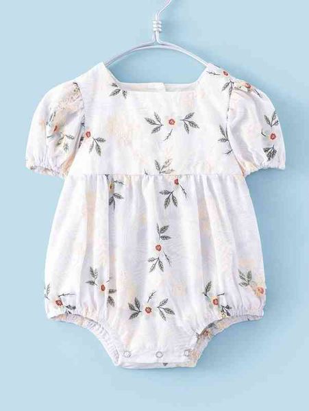 

baby embroidery floral puff sleeve bodysuit she, Blue