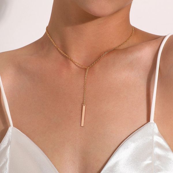 2022 collana girocollo con ciondolo geometrico a strisce semplici per donne ragazze Boho gioielli con collo a catena sottile con clavicola color oro