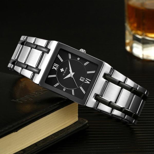 

wristwatches relogio masculino fashion watch men wwoor square watches mens waterproof quartz clock man casual wristwatch, Slivery;brown