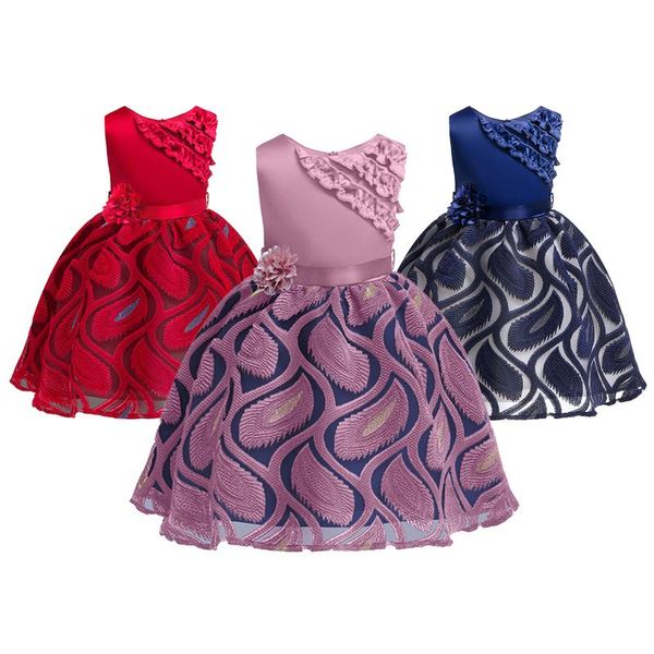 

girl's dresses embroidered jacquard summer girls dress sleeveless fashion little princess halloween christmas costume kids clothes 3-10, Red;yellow