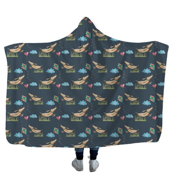 

blankets dachshund 3d printing throw hooded blanket wearable warm fleece bedding office quilts soft adults travel 06