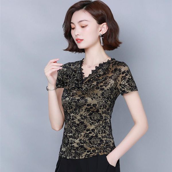 

women's blouses & shirts coigarsam 4xl plus size short sleeve blouse women summer lace loose thin v-neck blusas womens and 9701, White