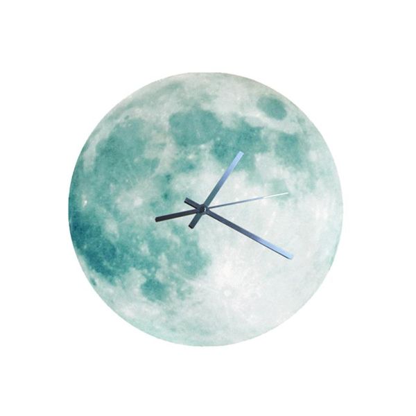 

1pc noctilucence acrylic wall clock waterproof hanging earth moon pattern creative for home (30cm light green) clocks