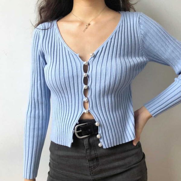 

women's sweaters autumn stylish knitting single breasted pearl cardigan sweater woman deep v-neck long sleeve jumper kleding jerseis hp, White;black