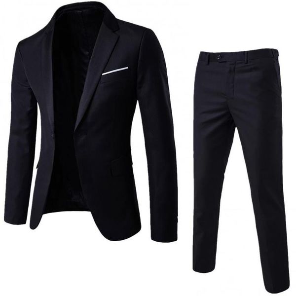 

men's suits & blazers 2022 2pcs/set plus size blue black formal men trajes de hombre solid color long sleeve lapel slim button business, White;black