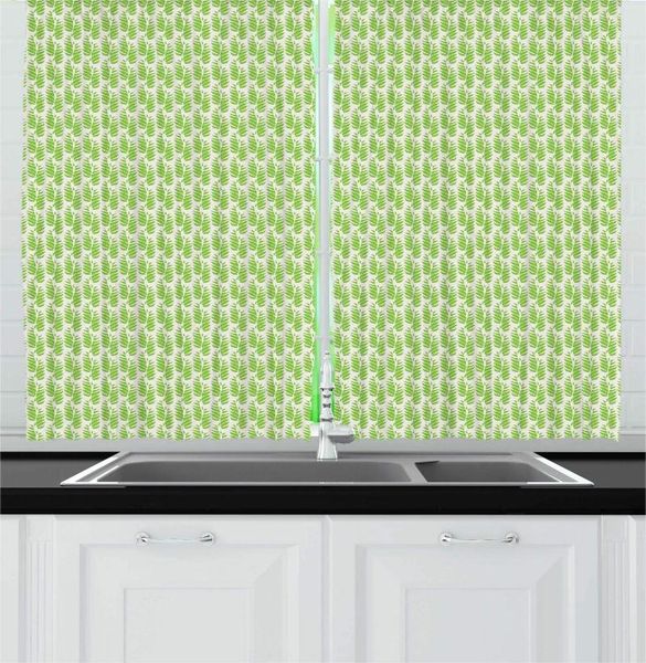 

curtain & drapes lime green white botanical kitchen curtains simplistic layout garden leaves branches herbs plain background window