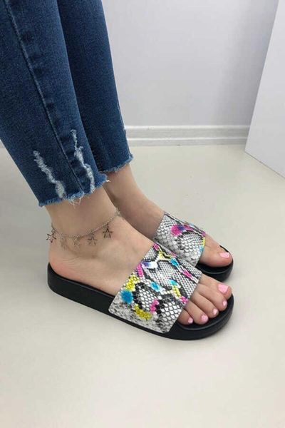 

fayme snake pattern women 's slippers, Black