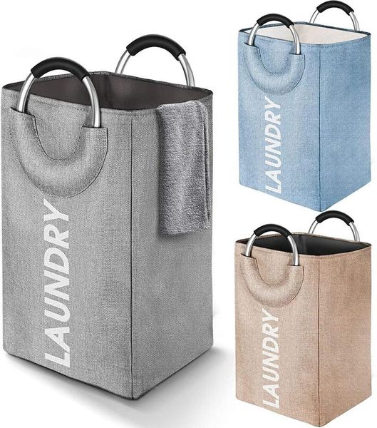 

linen laundry basket collapsible fabric hamper with ring aluminum handle portable washing bin folding clothes bag bags