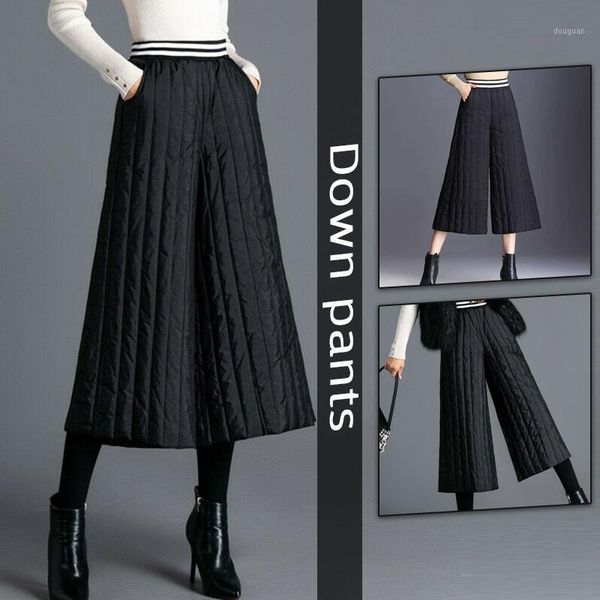 

women's culotte pants oversized wide leg trousers winter outer wear thick warm padded quilted high waist, Black;white