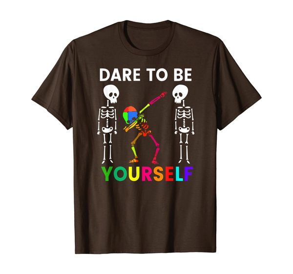 

funny dabbing autism skeleton dare to be yourself t-shirt, White;black