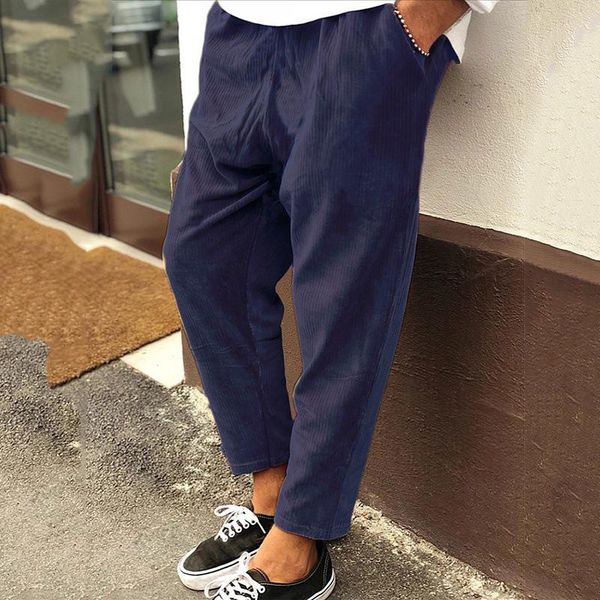 

men's pants male casual harajuku corduroy harem men solid elastic waist long 2021 fashion pocket loose streetwear trousers, Black