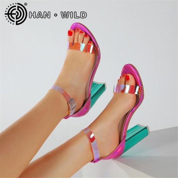 

women sandals ankle strap high heels pvc clear crystal concise shoes buckle summer pumps size 35-42, Black