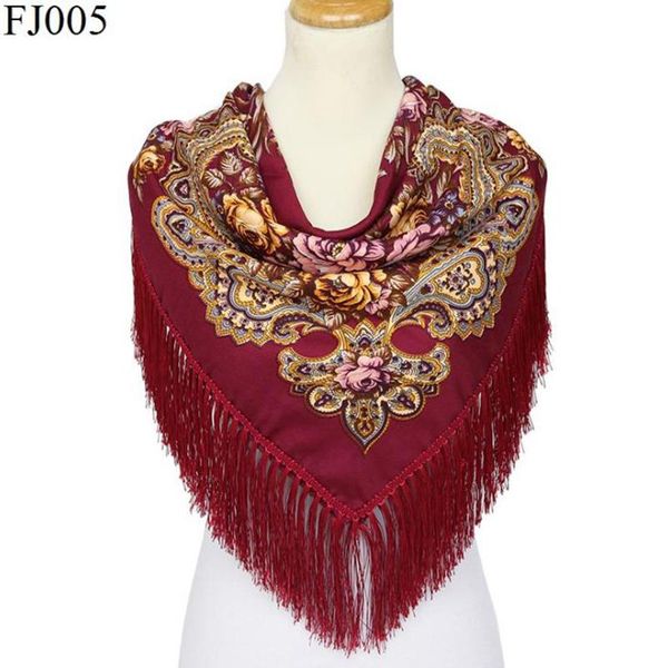 

scarves 2021 russian women printed square shawl foulard femme wedding scarf retro style lady tassel ethnic paisley cotton, Blue;gray