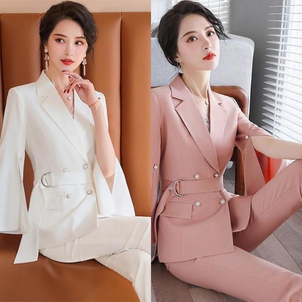 

female formal elegant office work wear uniform ladies trousers blazers coat suits casual pieces sets clothes r156, White