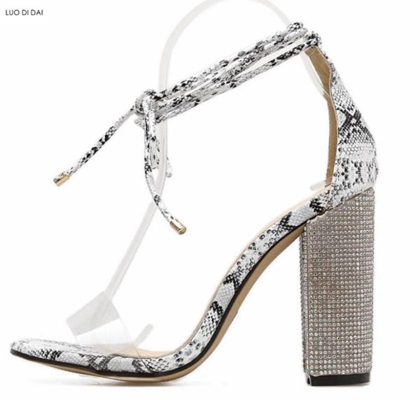 

women snake skin high heels party shoes summer open toe sandals crystal gladiator wedding lace up, Black