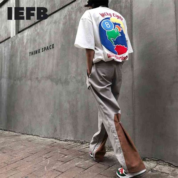 

iefb high street vibe style cargo pants men's fashion overalls color block patchwrok button trousers 9y5707 210715, Black