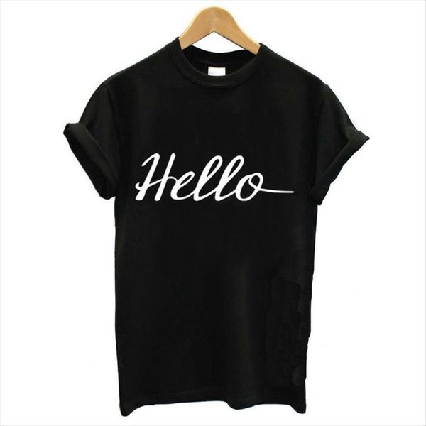 

hello letter print short sleeve women t shirts o neck loose summer ladies tee clothes camisetas mujer, White