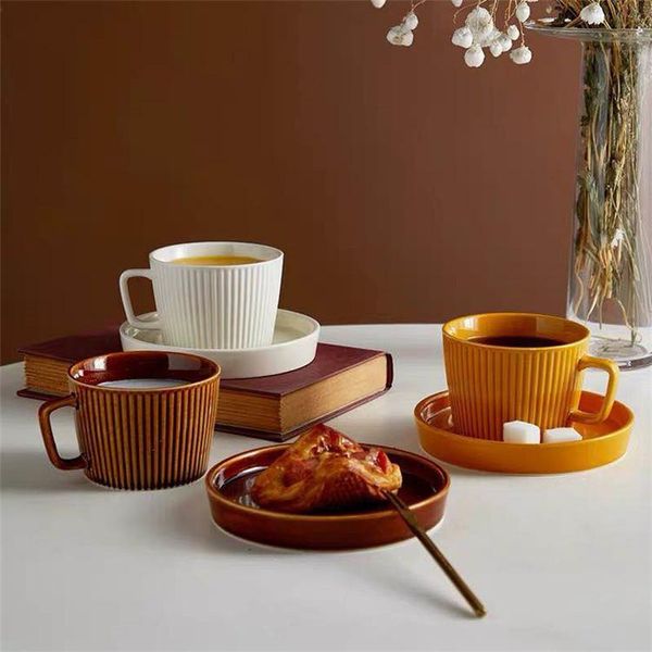 

nordic style roman retro luxury coffee cup saucer set 3d stripe ceramic cappuccino afternoon tea cups & saucers
