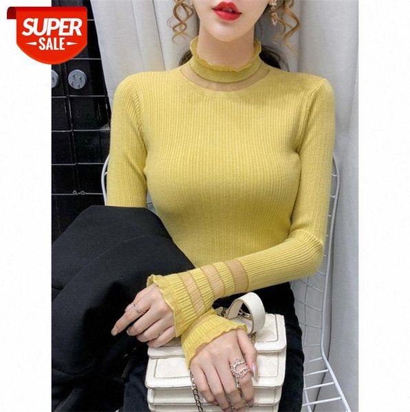 

fried street half-high collar all-match slim stand-up knitted bottoming shirt women's hollow design sense sweater #1w4y, Black;gray