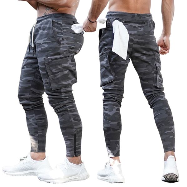 Homens esporte Calças de algodão zíper múltiplos bolsos casuais cargas de calça de calça de calça de fitness calças táticas calças de camuflagem