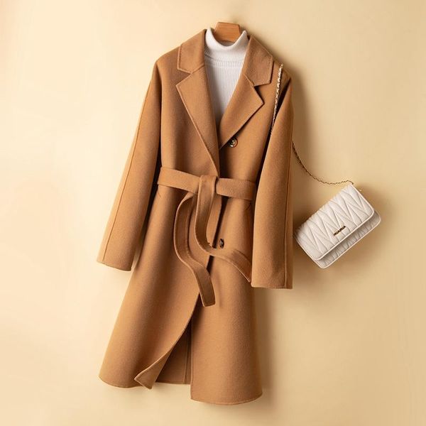 

women's wool & blends 2021 autumn and winter fashion coat warm long, Black