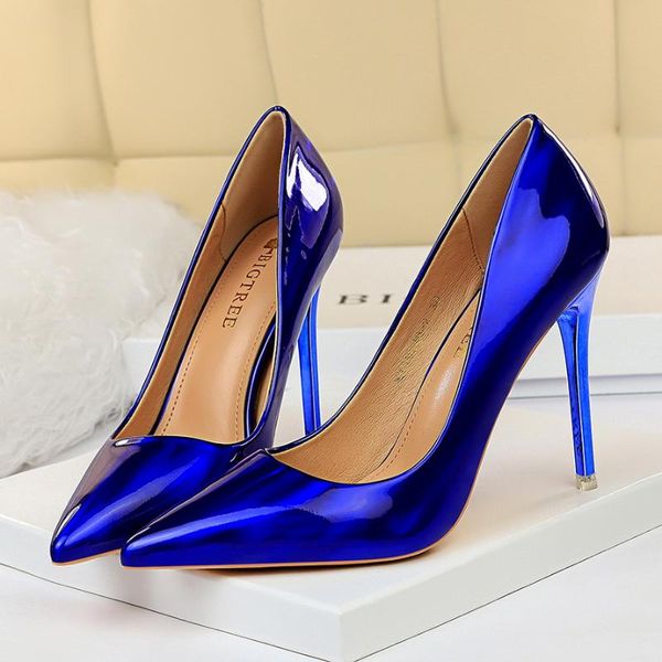 

dress shoes 2021 women blue green .5cm high heels pumps luxury glossy stripper stiletto wedding fetish plus size 43, Black
