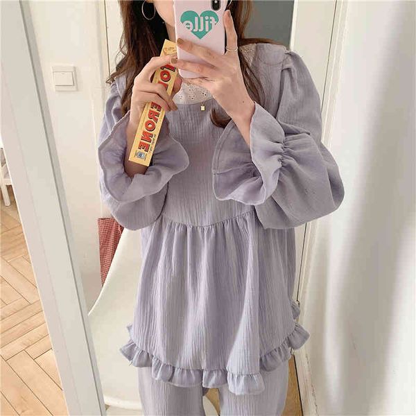 

casual dresses comfortable solid women students sweet 2021 chic loose cotton fashion long sleeve sleepwear home wear pajamas suits ywso, Black;gray