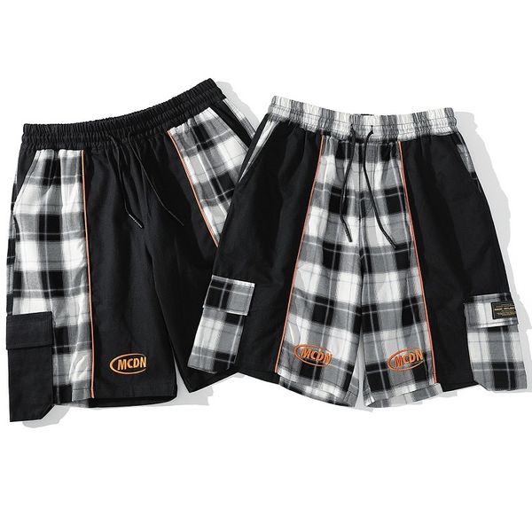 

treliza splice harajuku cargo shorts summer hip block male streetwear jogger short pocket cotton sweatpant, White;black