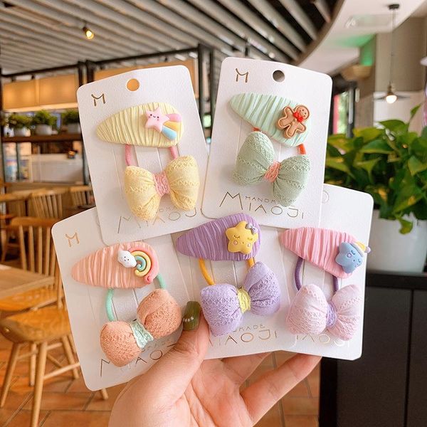 

hair accessories fabric bow hairpin girls sweet fruit cherry bb clip bob ah solid color fold for children fashion, Slivery;white