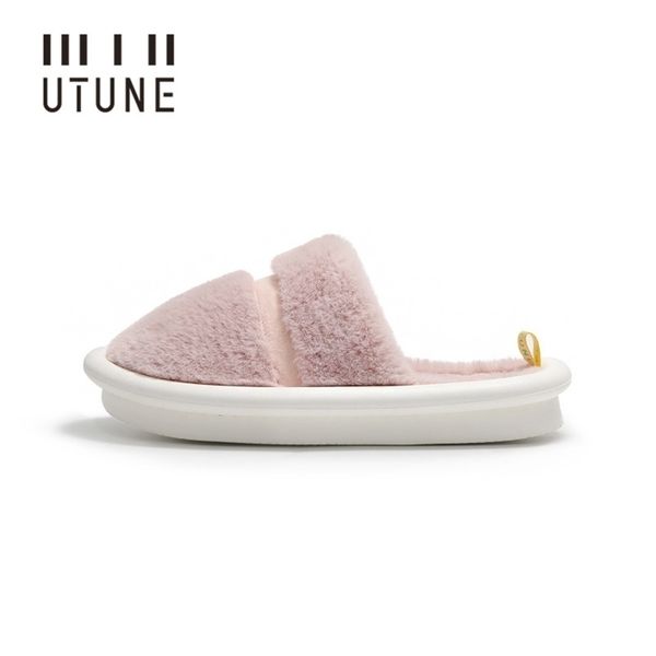 

utune marshmallow slipper winter plush warm indoor shoes men home parent-child flats thick sole anti-slip 211110, Black