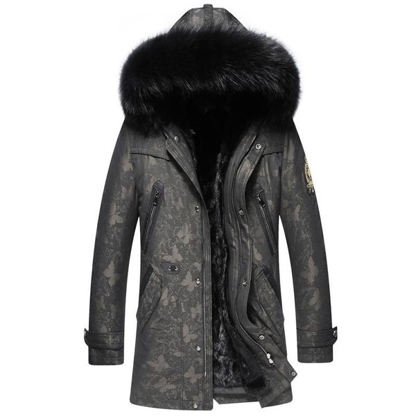 

men's leather & faux real fur coat men mink korean raccoon collar winter jacket parka plus size casaco sw71 yy1556, Black