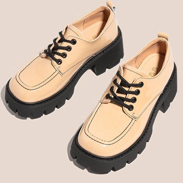 

dress shoes small leather women's british style retro loafers thick-soled 2021 korean version of wild thick-heel lace-up, Black