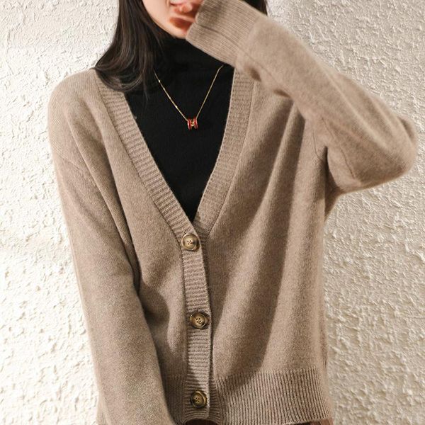 

women's knits & tees women cardigans 100% pure australian wool knitted jackets 2021 v-neck loose sweaters female knitwears, White
