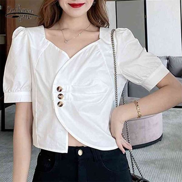 

summer square collar short sleeve chiffon shirt blusas mujer de moda white blouse and 10030 210506