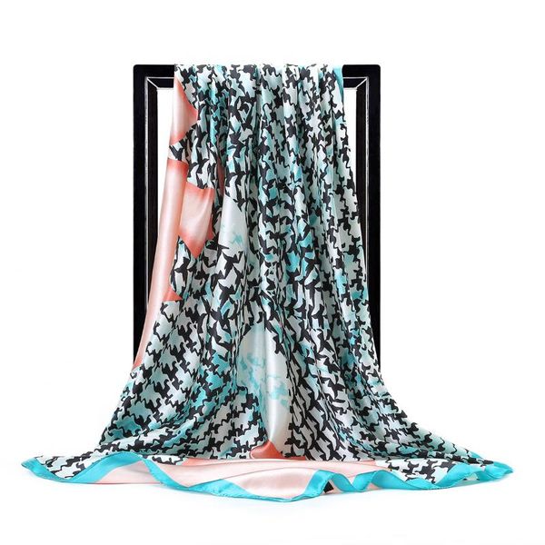 

scarves luxury kerchief bandana head scarf for women fashion print silk satin hair scarfs female 90*90cm square shawl ladies, Blue;gray