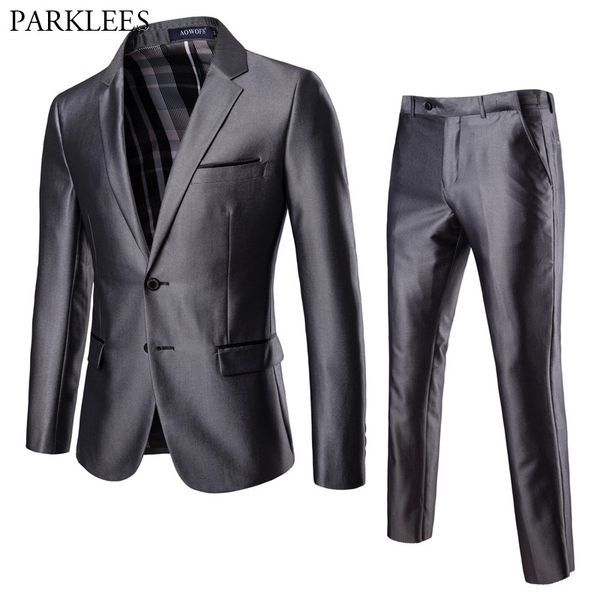 

men's 2 piece 2 buttons slim fit gray suit (jacket+pants) smart wedding formal suits with pants men business suit costume homme 210522, White;black