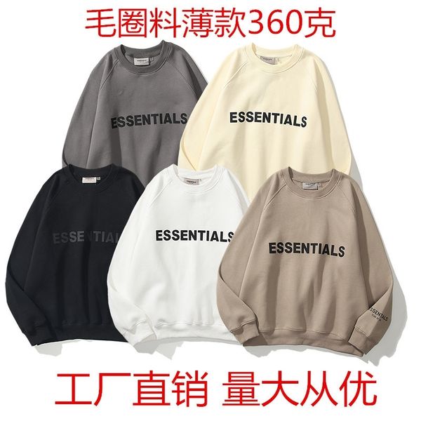 

fashion brand fog round neck thin sweater essentials letter arm reflective men's and women's loose large shirt, Black
