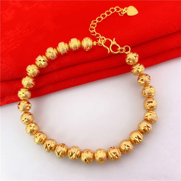 

gold plated frosted round bead bracelet for a long time, Black