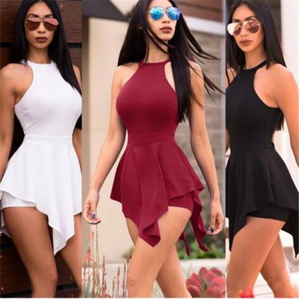 

summer casual playsuit beach womens jumpsuit skinny ruffles elegant slim white black short hollow out pants, Black;white